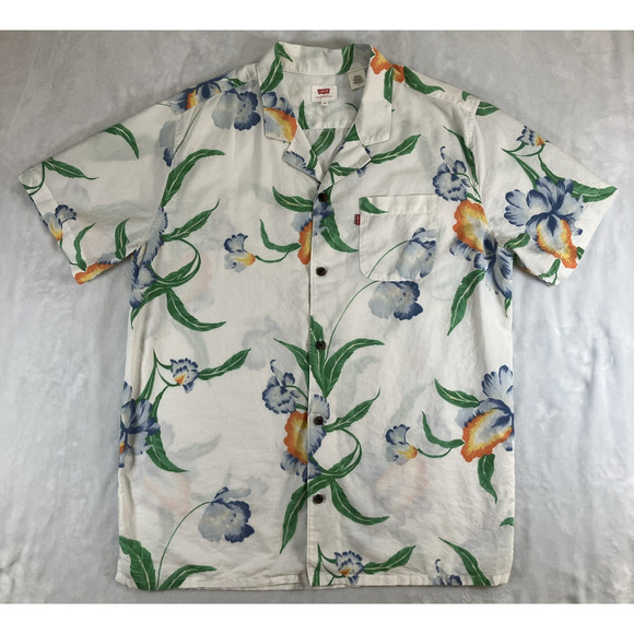 LEVI'S Mens HAWAIIAN Short Sleeve Button Down Shirt Floral Print Size Medium - Picture 1 of 9